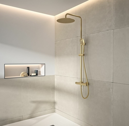 Dušas kolonna ar termostatu, rokas dušu un lietus dušu D30cm, RamonSoler brushed gold