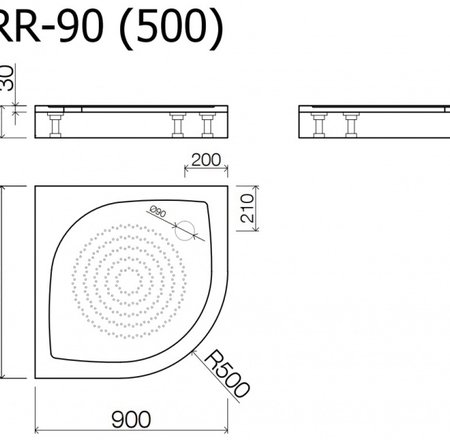 Paliktnis RR-90*90 (500) ar paneli BEZ sifona Vispool, balts