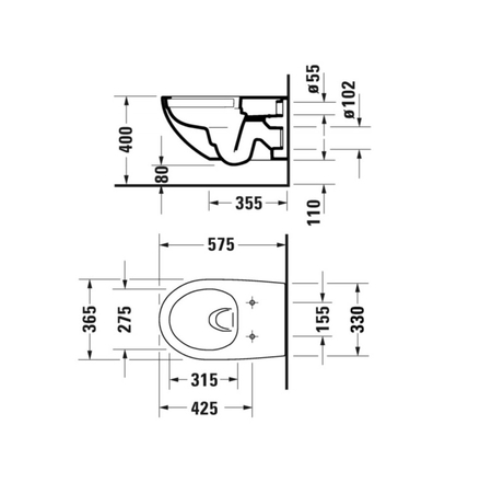 Pods ar SC vāku Architec Rimless, stiprināms pie sienas 365x575 mm, balts